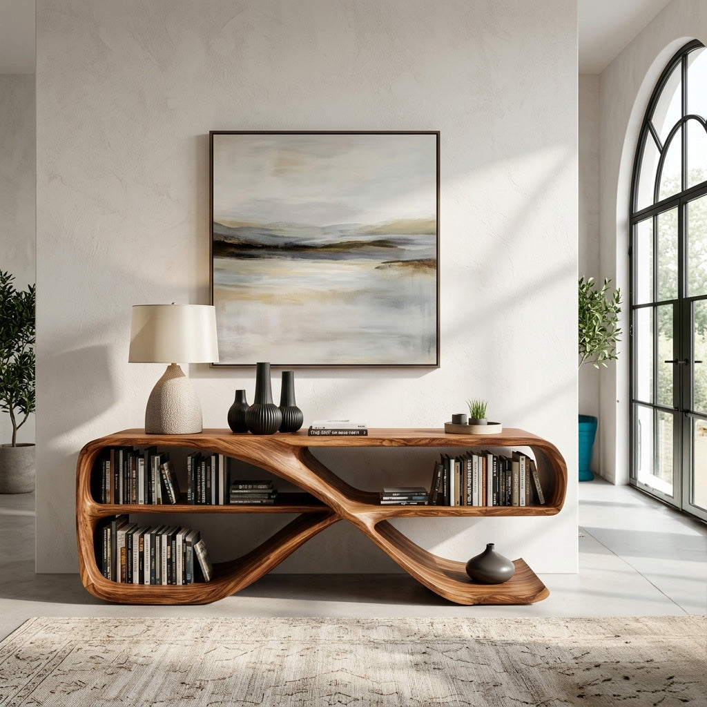 Modern Organic Wooden Console Table For Living Decor