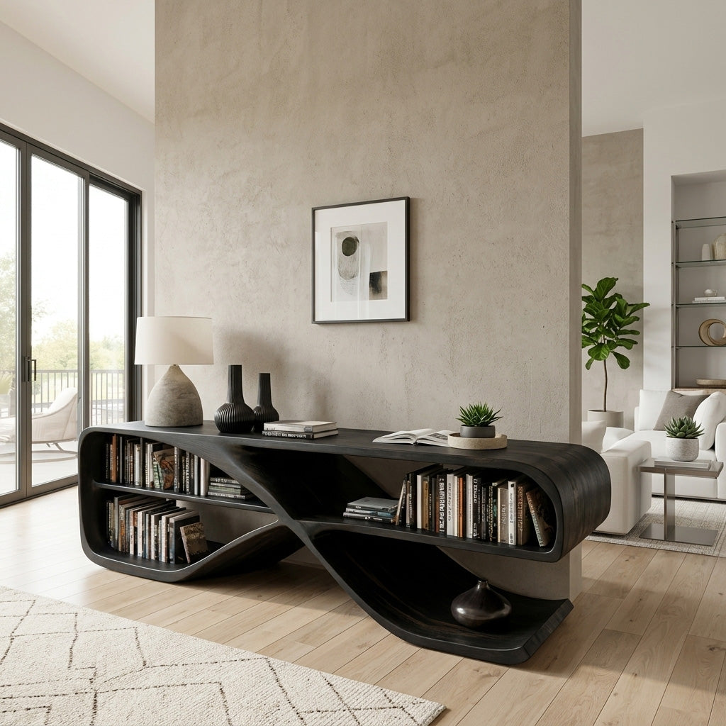 Modern Organic Wooden Console Table For Living Decor