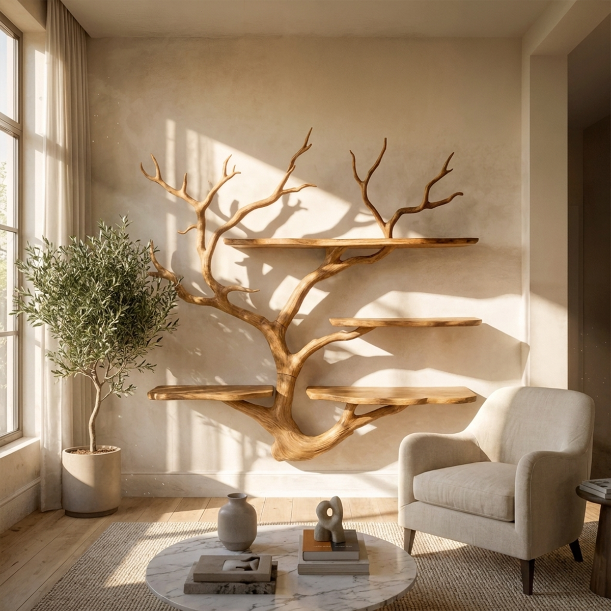 Sculptural Tree Wall Shelf