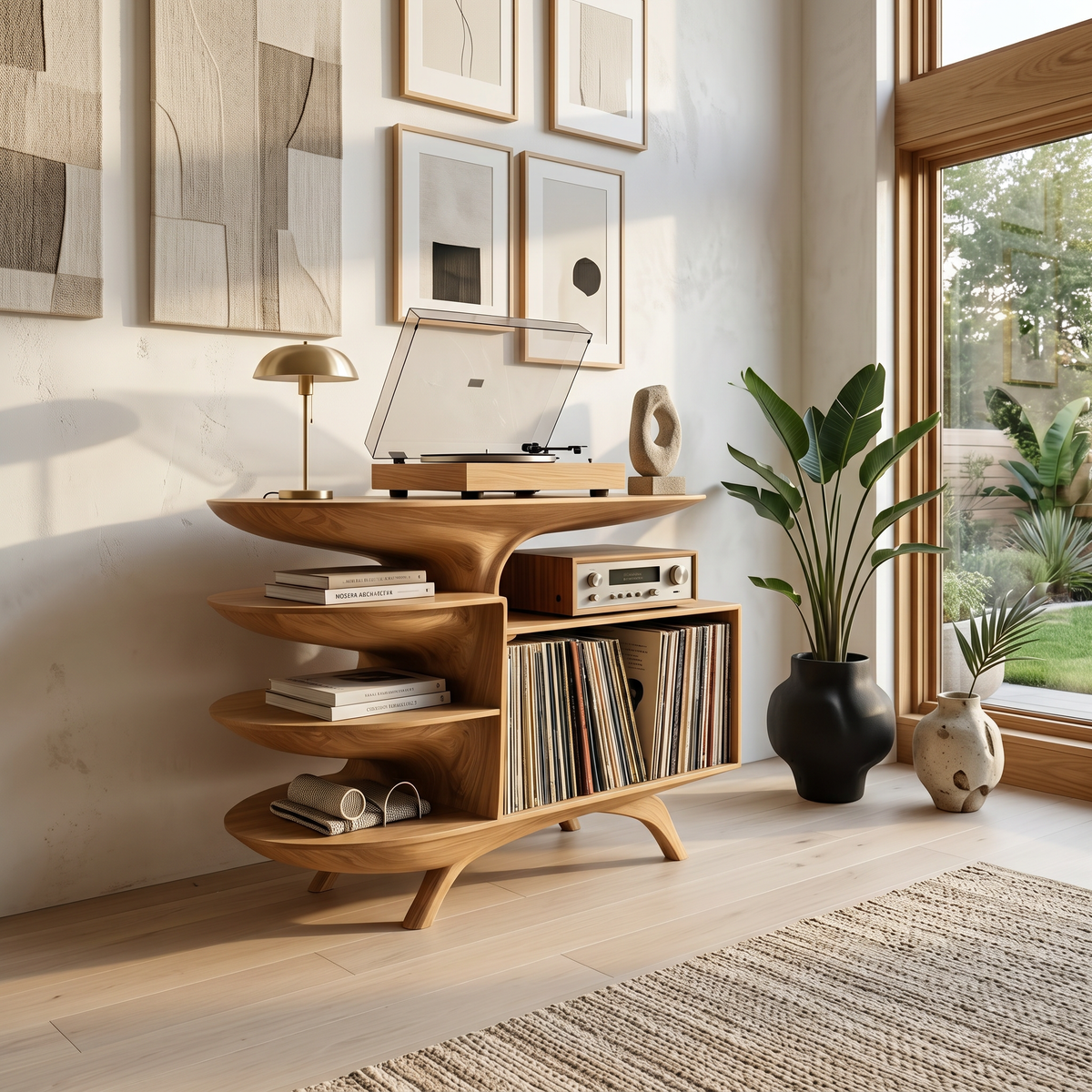 Modern Wooden Record Stand For Bedroom Interior Design Style