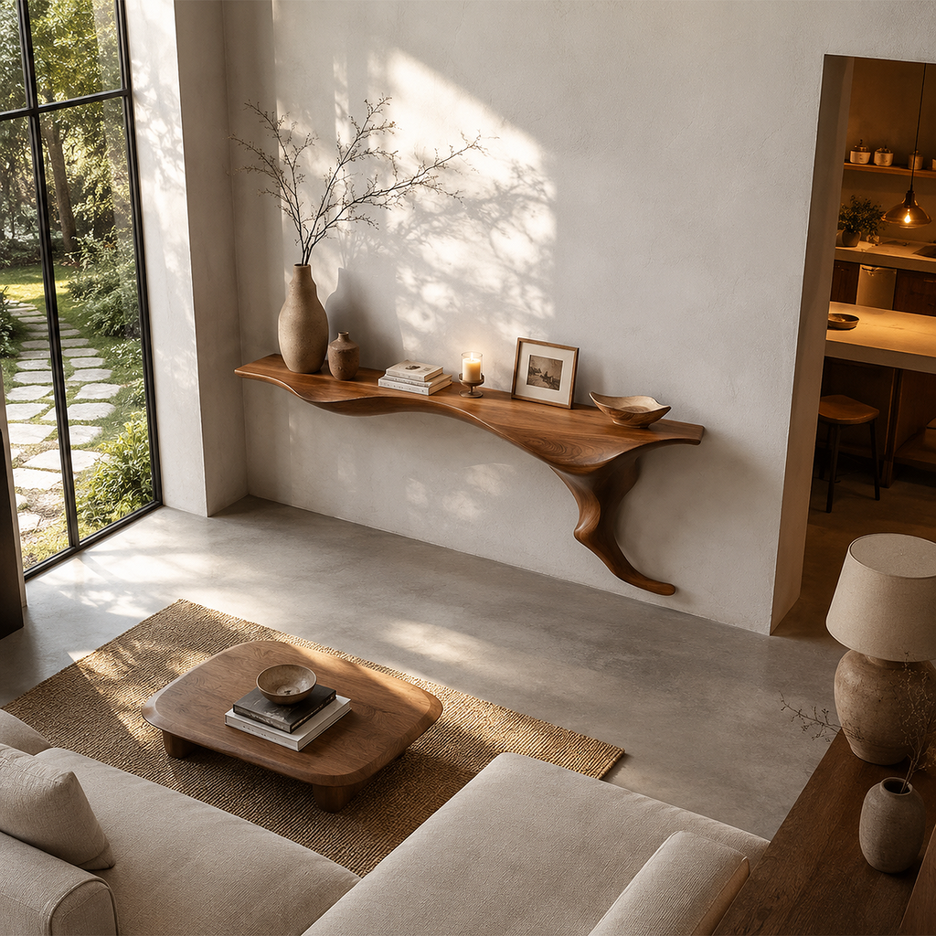 Organic Wall Mounted Console Table With Sculptural Tree Root Design For Entryway