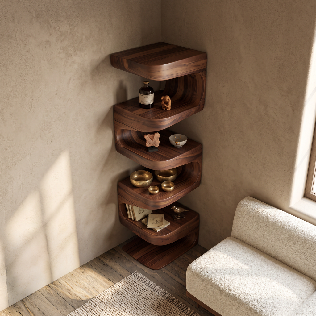 Modern Corner Wave Bookshelf For Living Room Or Contemporary Interior