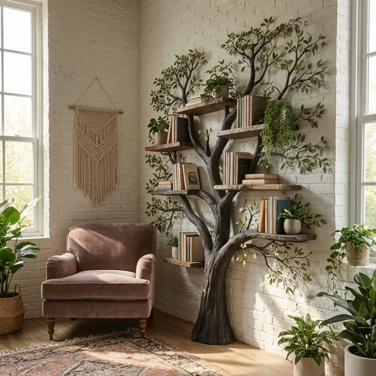 Handcrafted Wood Tree Storage Bookcase