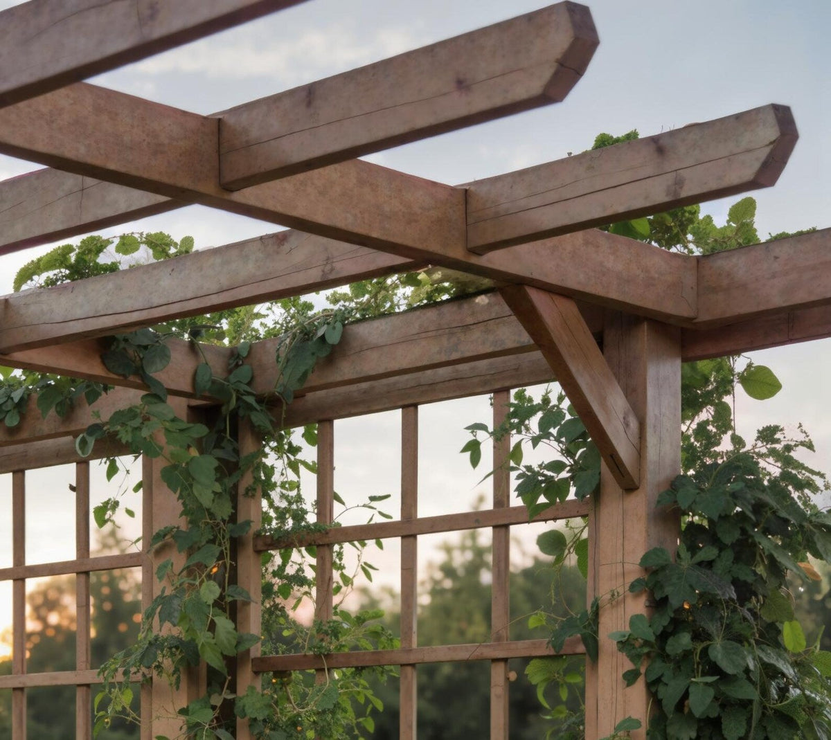 Rustic Handcrafted Outdoor Garden Seating And Trellis For Patio Or Yard